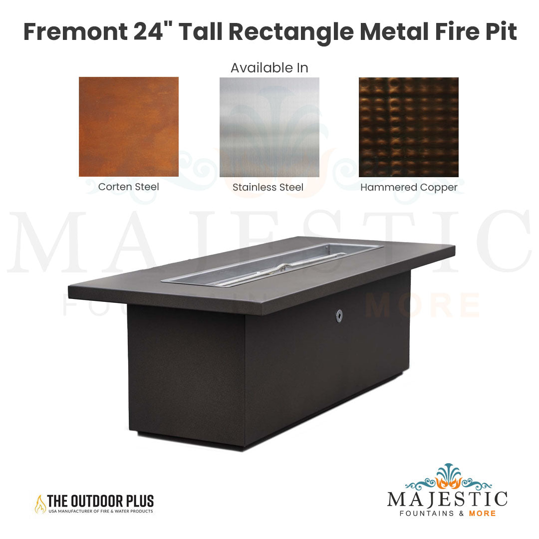 Fremont 24 Tall Rectangle Metal Fire Pit - Majestic Fountains and More