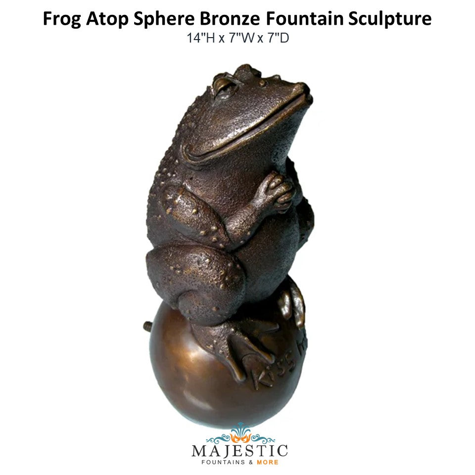 Frog Atop Sphere Bronze Fountain Sculpture - Majestic Fountains and More.