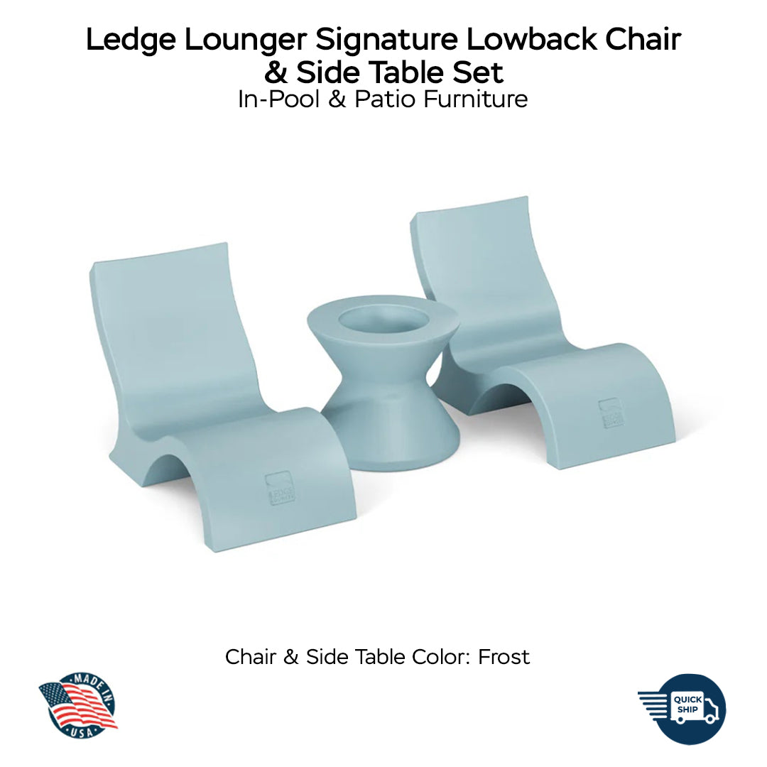 QUICKSHIP Ledge Lounger Signature Lowback Chairs & Side Table Set Color Frost - In-Pool & Patio Furniture - Majestic Fountains