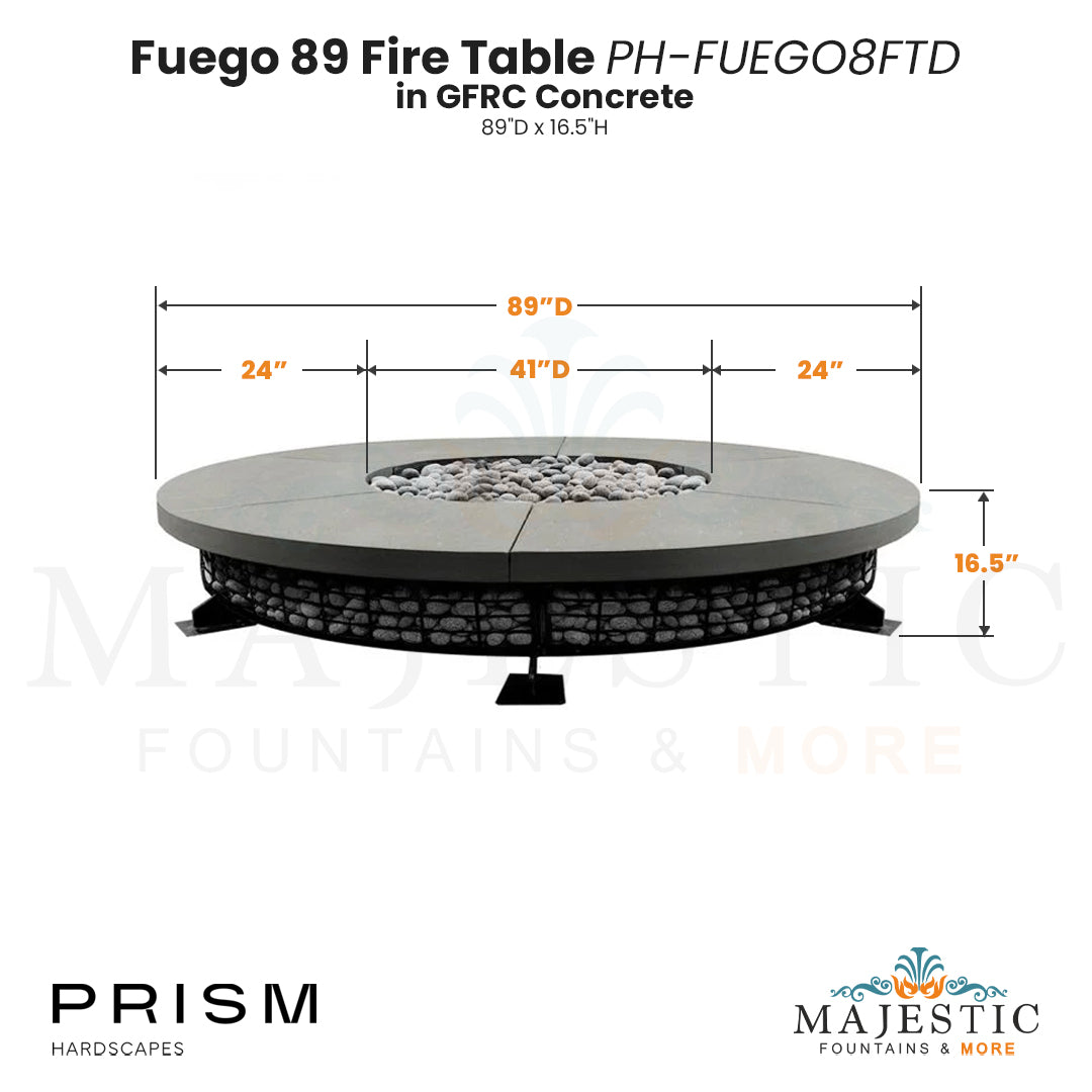 Fuego 89 Fire Table PH-FUEGO8FTD in GFRC Concrete by Prism Hardscapes Size  - Majestic Fountains and More