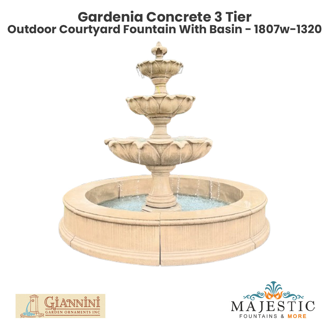 Gardenia Concrete 3 Tier - Outdoor Courtyard Fountain - 1213 - Majestic Fountains
