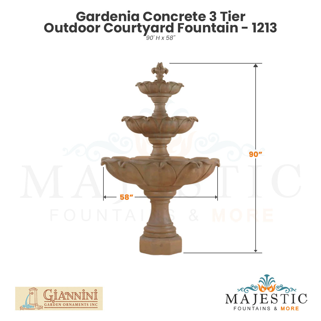 Gardenia Concrete 3 Tier - Outdoor Courtyard Fountain - 1213 - Majestic Fountains