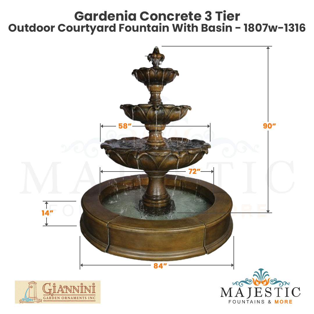 Gardenia Concrete 3 Tier - Outdoor Courtyard Fountain - 1213 - Majestic Fountains