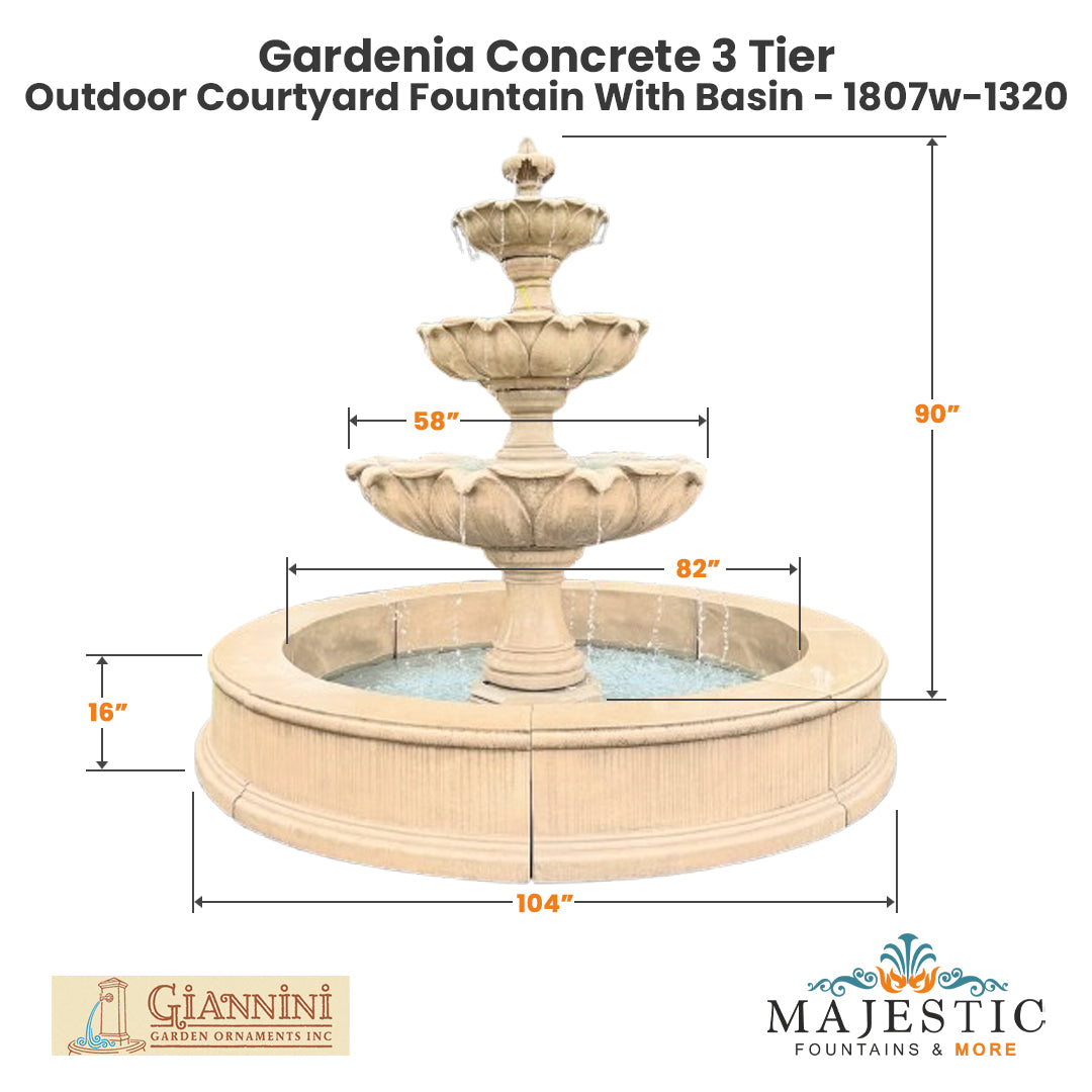 Gardenia Concrete 3 Tier - Outdoor Courtyard Fountain - 1213 - Majestic Fountains