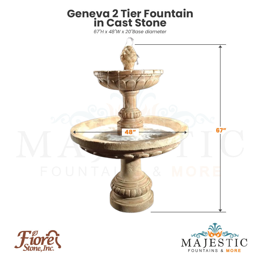 Geneva 2 Tier Fountain in Cast Stone - Fiore Stone LG164-FT2  - Majestic Fountains