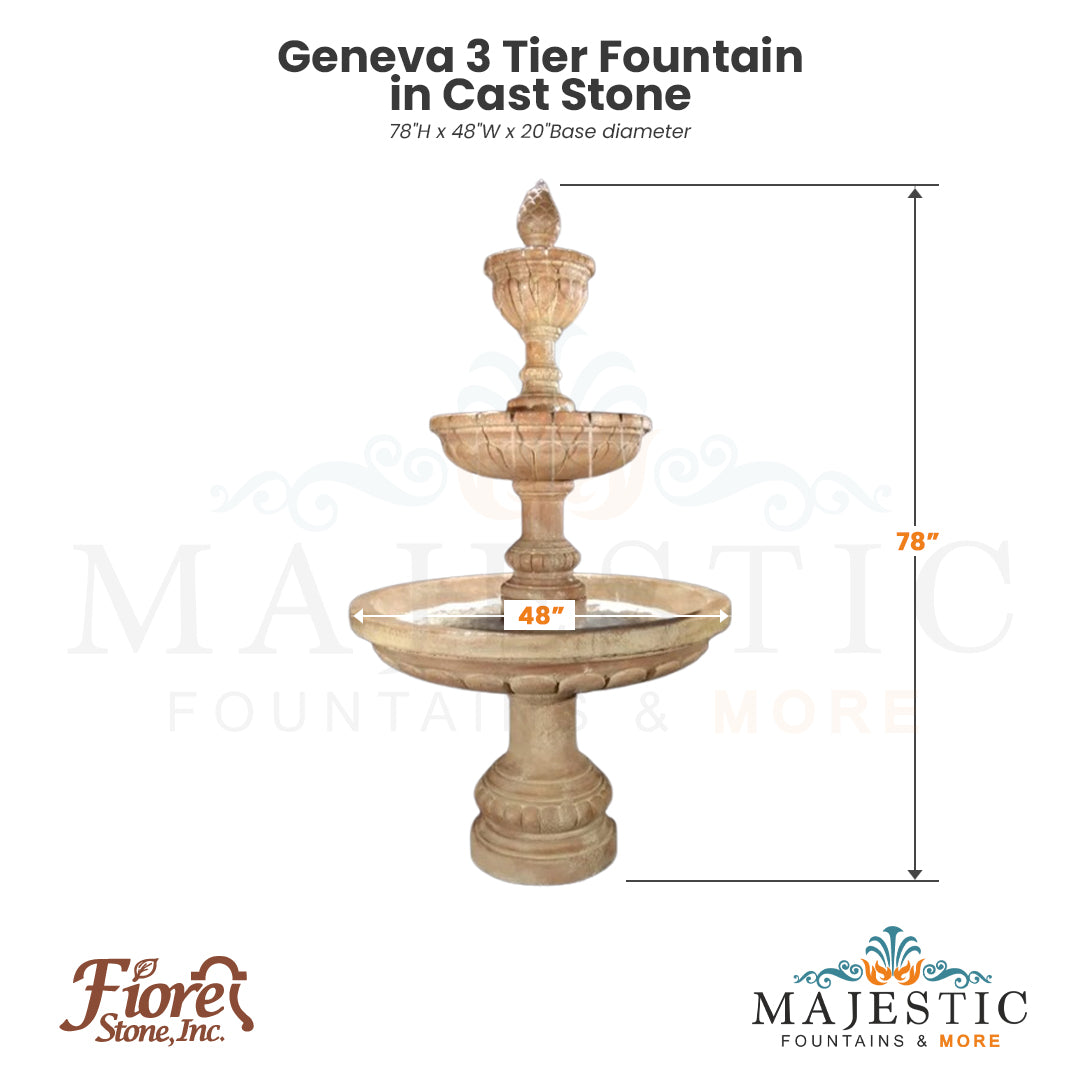 Geneva 3 Tier Fountain in Cast Stone - Fiore Stone LG164-FT2 - Majestic Fountains