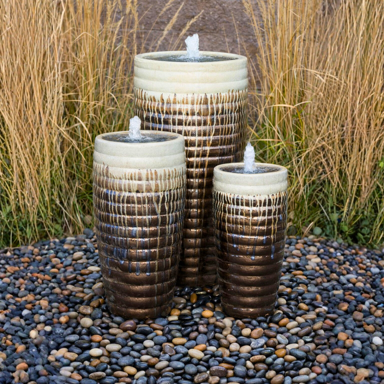 Tivoli Cream Drips on Chocolate Triple Vase FNT50352 - Complete Fountain Kit