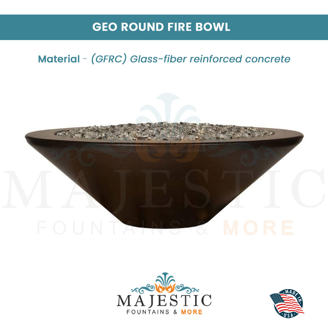 Geo Round Fire Bowl in GFRC Concrete - Majestic Fountains