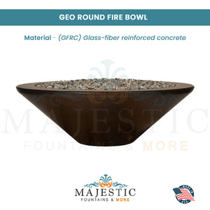 Geo Round Fire Bowl in GFRC Concrete - Majestic Fountains and More
