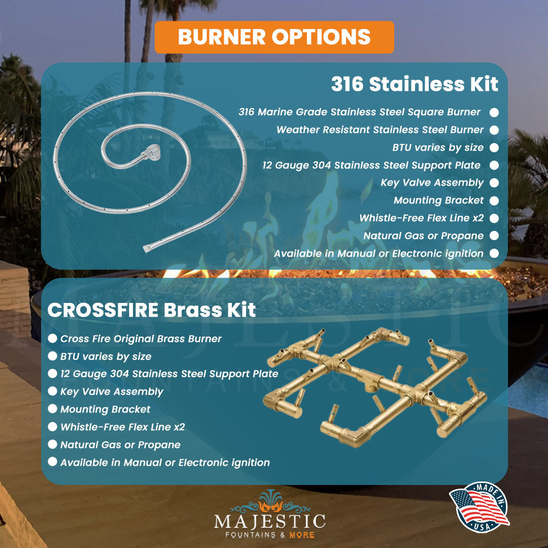 Geo Round Fire Bowl in GFRC Concrete Burner Options - Majestic Fountains and More
