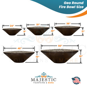 Geo Round Fire Bowl in GFRC Concrete Sizes - Majestic Fountains and More