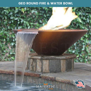 Geo Round Fire & Water Bowl in GFRC Concrete- Majestic Fountains and More