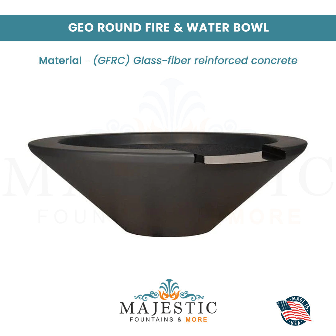 Geo Round Fire & Water Bowl in GFRC Concrete - Majestic Fountains