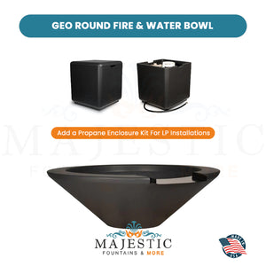 Geo Round Fire & Water Bowl in GFRC Concrete Propane Enclosure Kit - Majestic Fountains and More