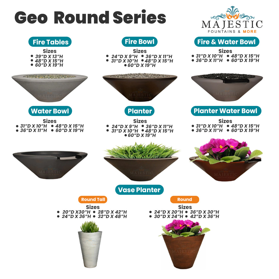 Geo Round Planter Water Bowl in GFRC Concrete - Majestic Fountains