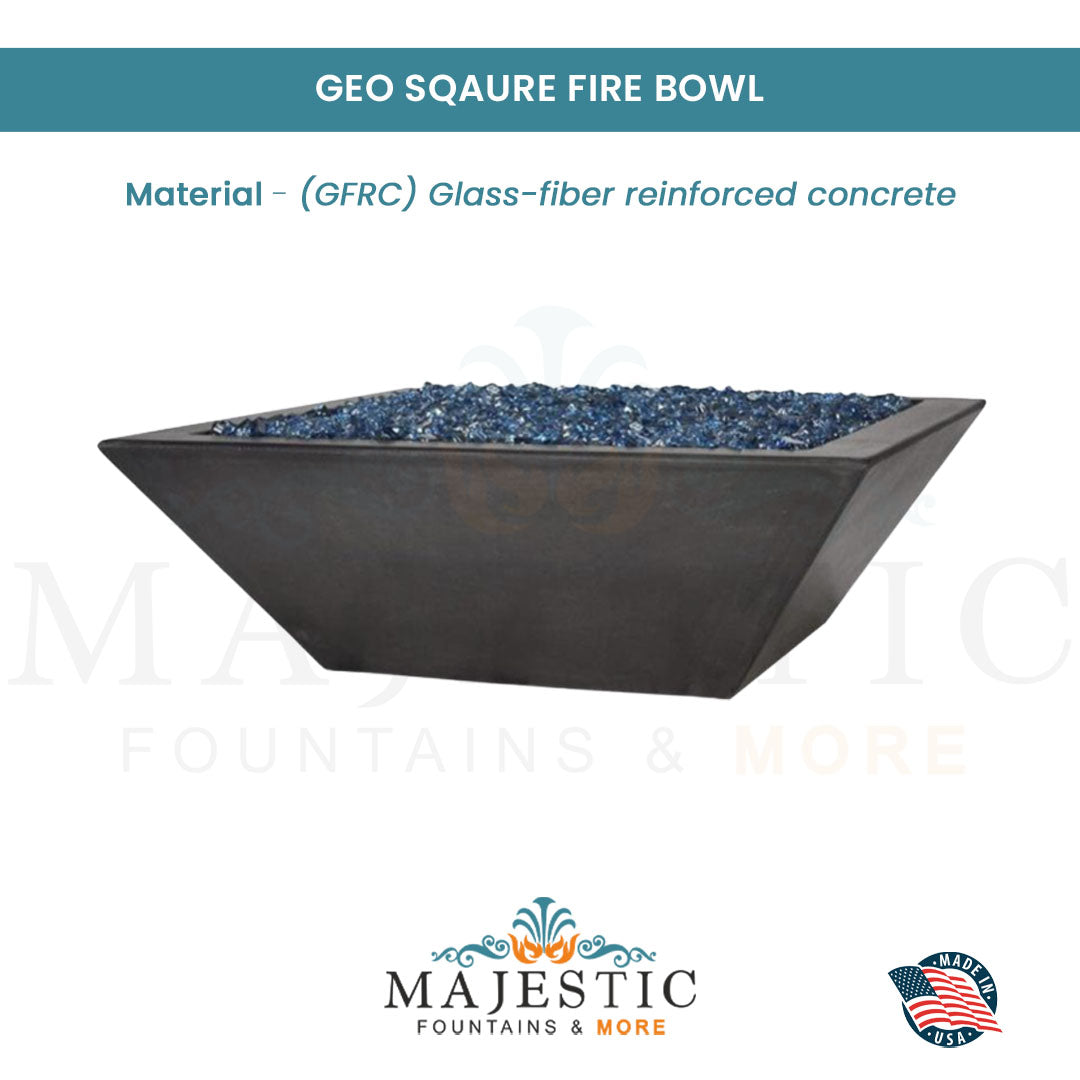 Geo Square Fire Bowl in GFRC Concrete - Majestic Fountains