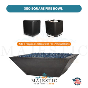 Geo Square Fire Bowl in GFRC Concrete Propane Enclosure Kit - Majestic Fountains and More