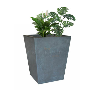grey geo plant pot Geo Tall Square Planter — Majestic Fountains and More