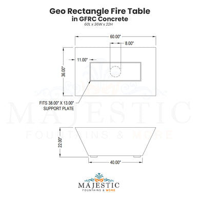 Geo Rectangle Fire Table in GFRC Concrete - Majestic Fountains