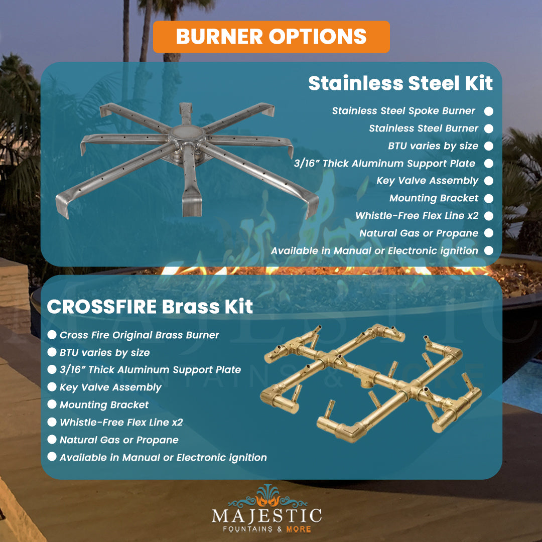 Geo Round Fire Bowl in GFRC Concrete Burner Options - Majestic Fountains and More