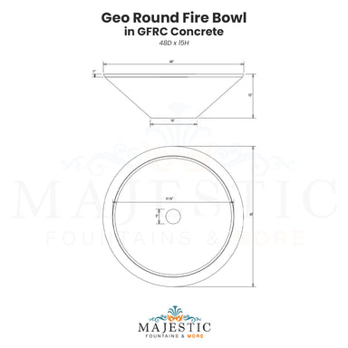 Geo Round Fire Bowl in GFRC Concrete Size  - Majestic Fountains and More
