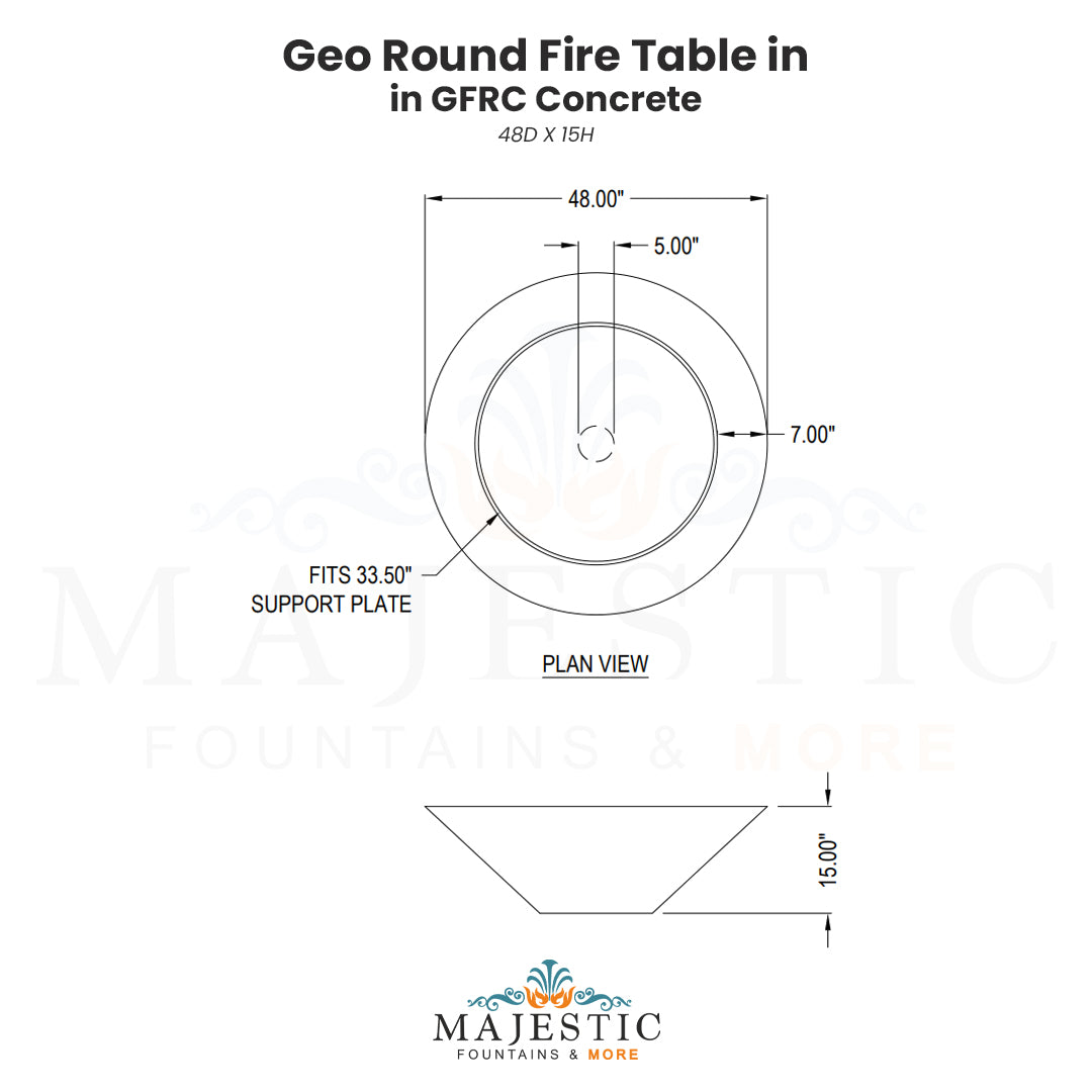 Geo Round Fire Table in GFRC Concrete - Majestic Fountains