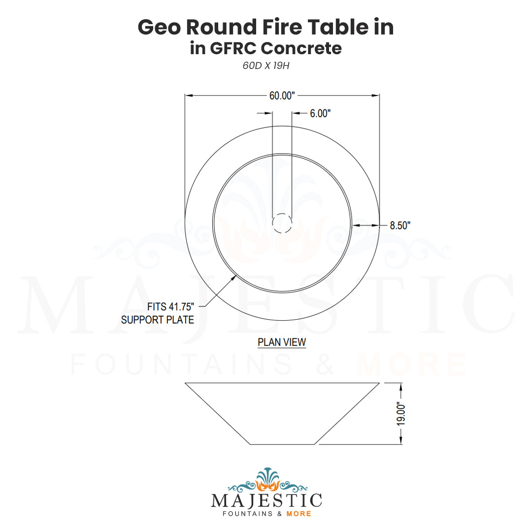 Geo Round Fire Table in GFRC Concrete - Majestic Fountains