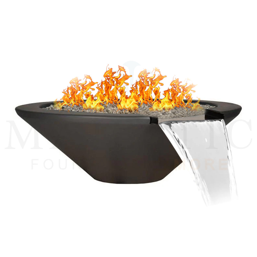 Geo Round Fire & Water Bowl in GFRC Concrete by Archpot - Majestic Fountains