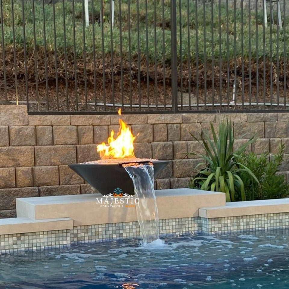 Geo Round Fire and Water Bowl in GFRC Concrete by Archpot - Majestic Fountains and More