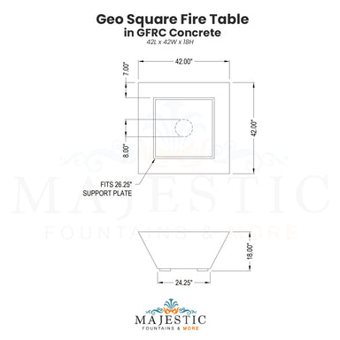Geo Square Fire Table in GFRC Concrete - Majestic Fountains