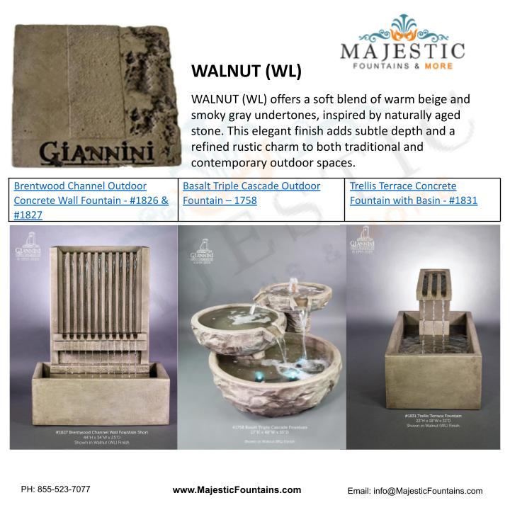 Giannini Garden Walnut Finish - Majestic Fountains