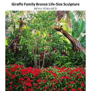 Giraffe Family Bronze Life-Size Sculpture - Majestic Fountains and More.
