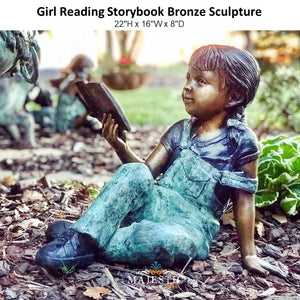 Girl Reading Storybook Bronze Sculpture - Majestic Fountains and More.