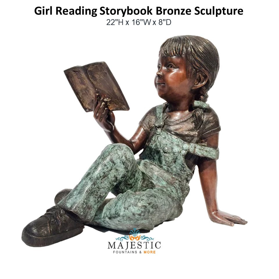 Girl Reading Storybook Bronze Sculpture - Majestic Fountains and More.