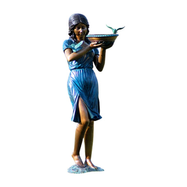 Girl Standing With Birdbath Bronze Fountain Sculpture - Majestic Fountains.jpg