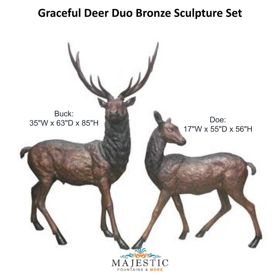 Graceful Deer Duo Bronze Sculpture Set - Majestic Fountains