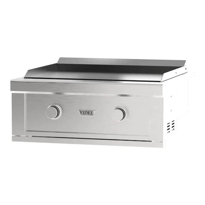Videl 60 Alta Outdoor Kitchen Island w Gran Plancha Griddle & Fuego III Food Warmer - Majestic Fountains