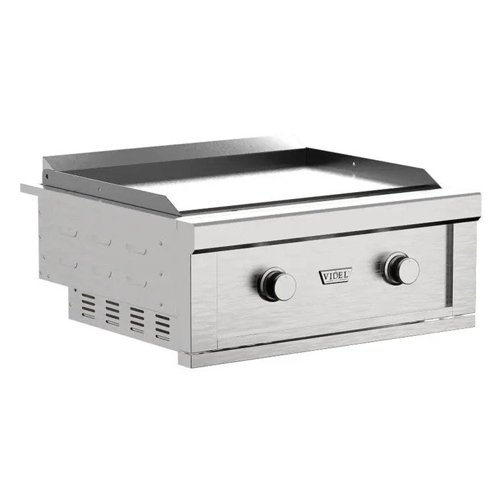 Videl 60 Alta Outdoor Kitchen Island w Gran Plancha Griddle & Fuego III Food Warmer - Majestic Fountains