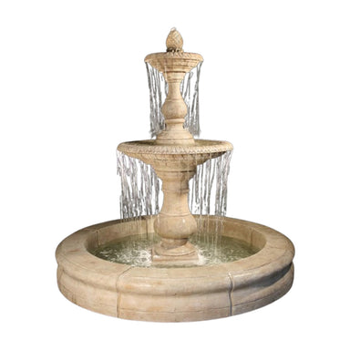 Grand Vista 2 Tier Fountain with Fiore Basin in Cast Stone - Majestic Fountains.jpg