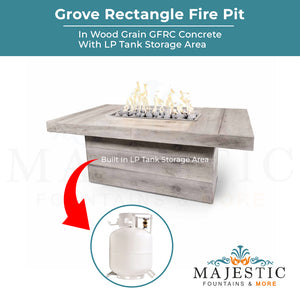 Grove Rectangle Fire Pit in Wood Grain Concrete - Majestic Fountains