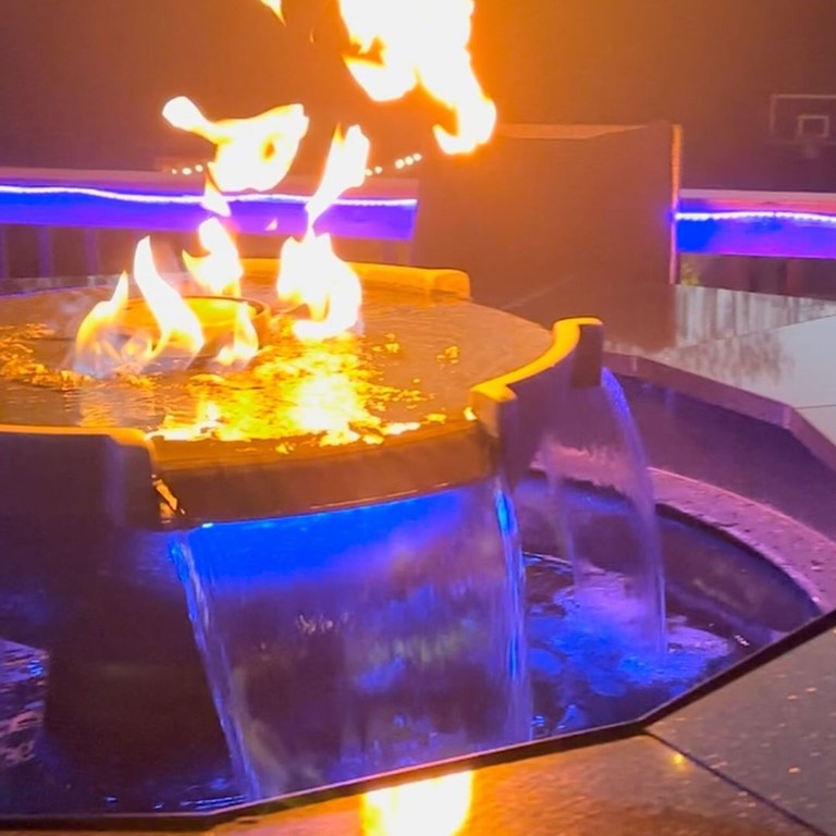 H2Onfire 4 Scupper GFRC Fire and Water Bowl by HPC - Majestic Fountains and More
