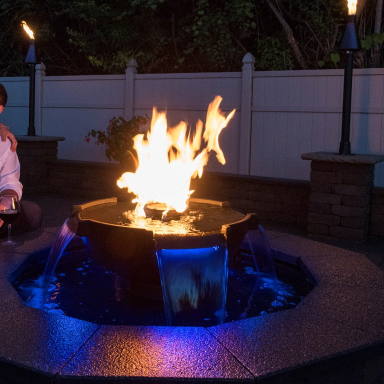 H2Onfire 4 Scupper GFRC Fire and Water Bowl by HPC - Majestic Fountains and More