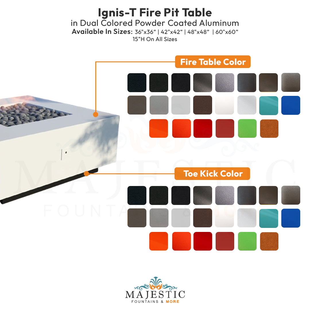 Ignis-T Fire Pit Table in Dual Colored Powder Coated Aluminum - Majestic Fountains