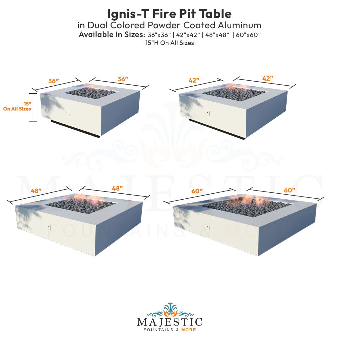 Ignis-T Fire Pit Table in Dual Colored Powder Coated Aluminum - Majestic Fountains