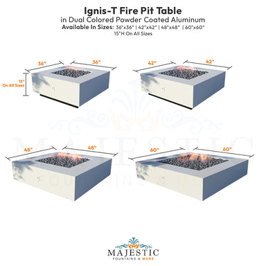 Ignis-T Fire Pit Table in Dual Colored Powder Coated Aluminum - Majestic Fountains