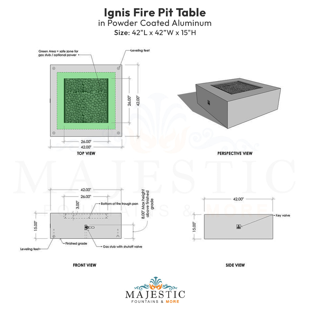 Ignis Fire Pit Table in Powder Coated Aluminum - Majestic Fountains
