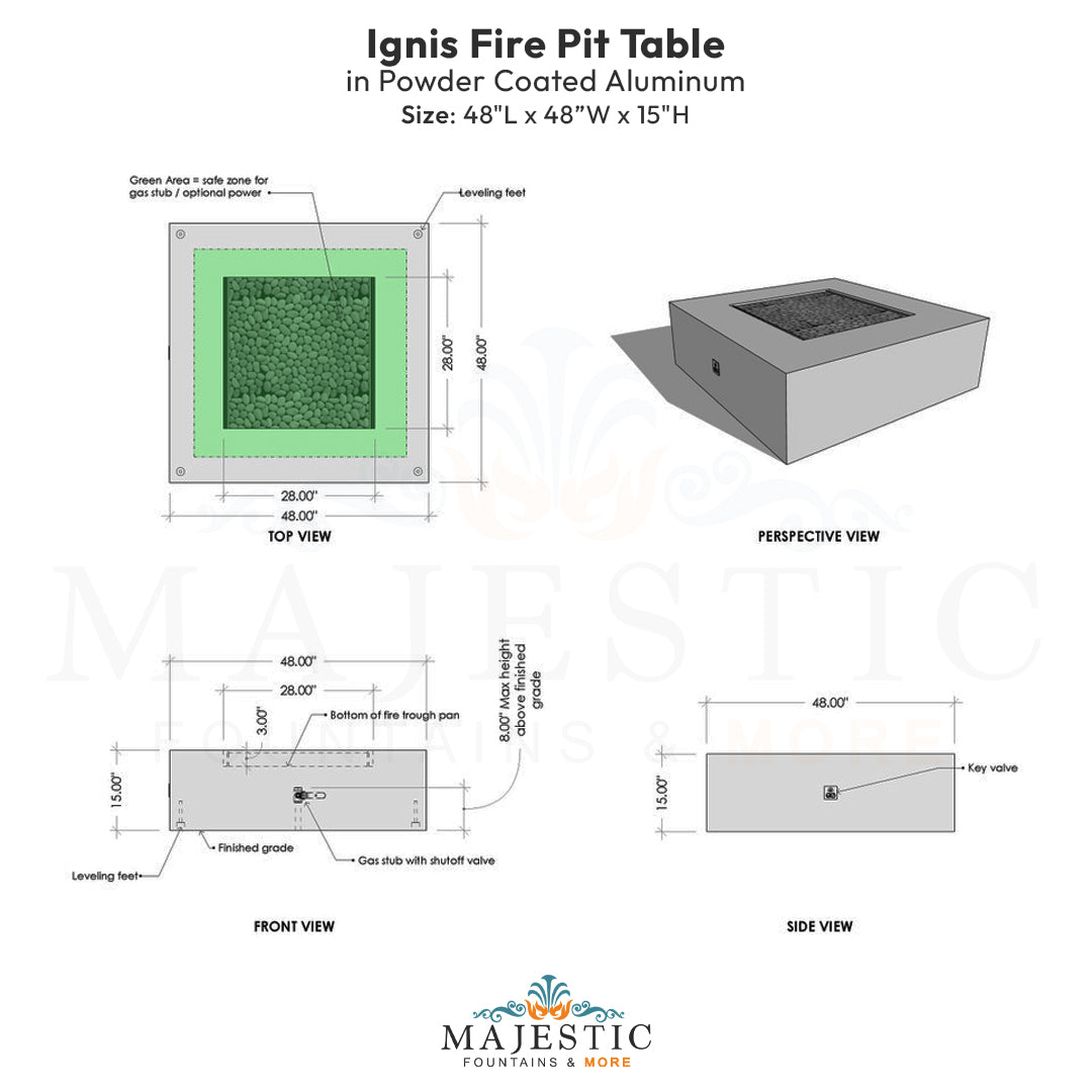 Ignis Fire Pit Table in Powder Coated Aluminum - Majestic Fountains