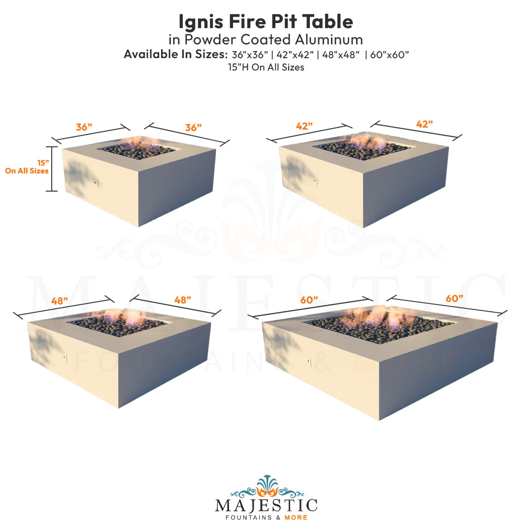 Ignis Fire Pit Table in Powder Coated Aluminum - Majestic Fountains