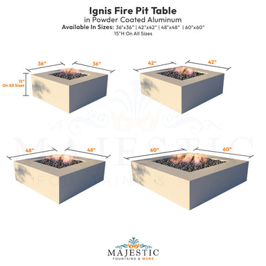 Ignis Fire Pit Table in Powder Coated Aluminum - Majestic Fountains