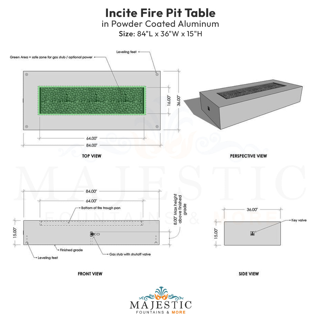Incite Fire Pit Table in Powder Coated Aluminum - Majestic Fountains